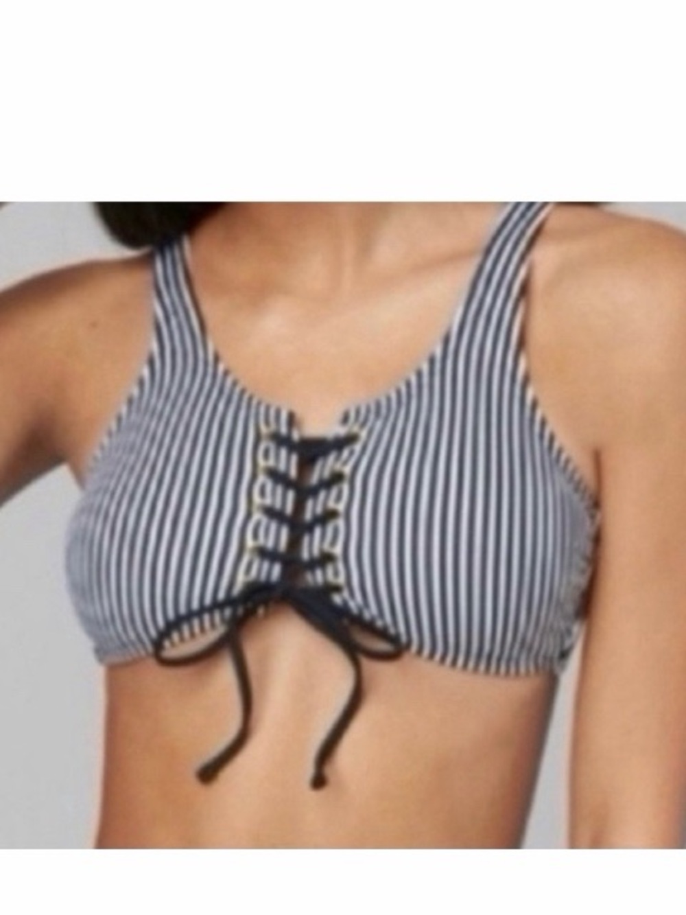 Bebe striped lace up bikini top‎